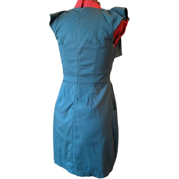 PINK MARTINI - Green dress - flair sleeves - midi lengh - medium - Picture 11 of 14